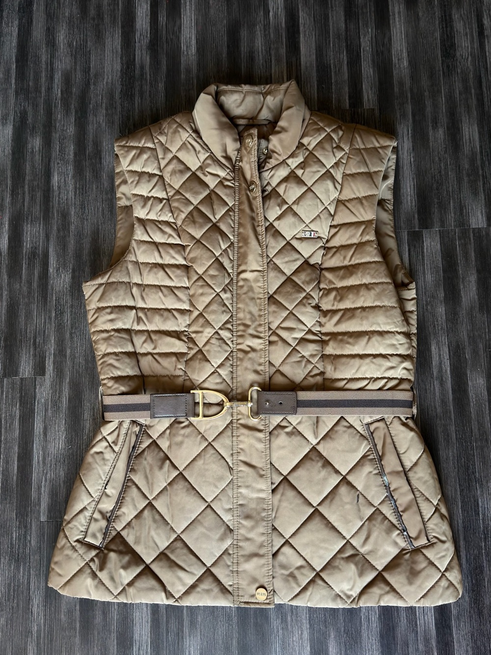 Ralph Lauren U.S Polo ASSN Quilted Sleeveless Belted Vest - Tan size 36